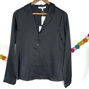 WAYF - SLATE SATIN-LIKE BUTTON UP BLOUSE